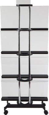 Alba Mobile Magazine Display – Large Transparent 4-Shelf Brochure Rack with Wheels