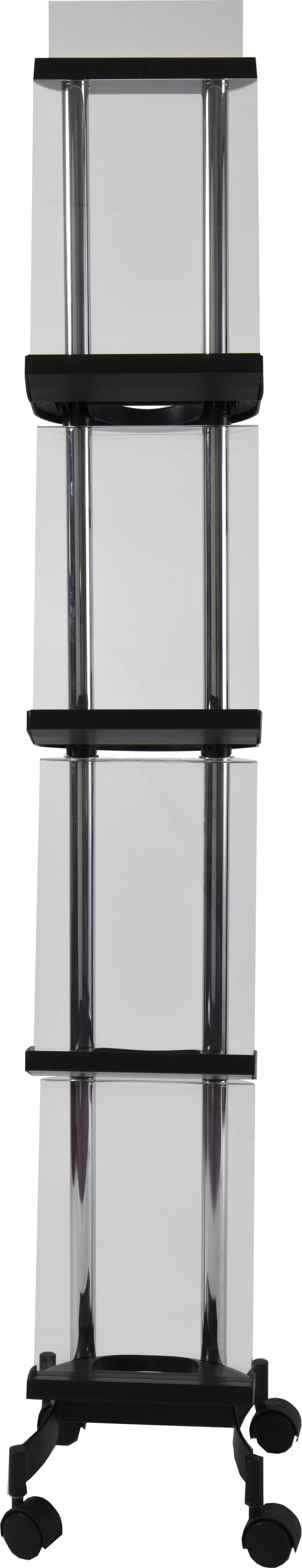 Alba Mobile Magazine Display – Compact Transparent 4-Shelf Brochure Stand with Wheels