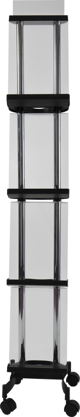 Alba Mobile Magazine Display – Compact Transparent 4-Shelf Brochure Stand with Wheels