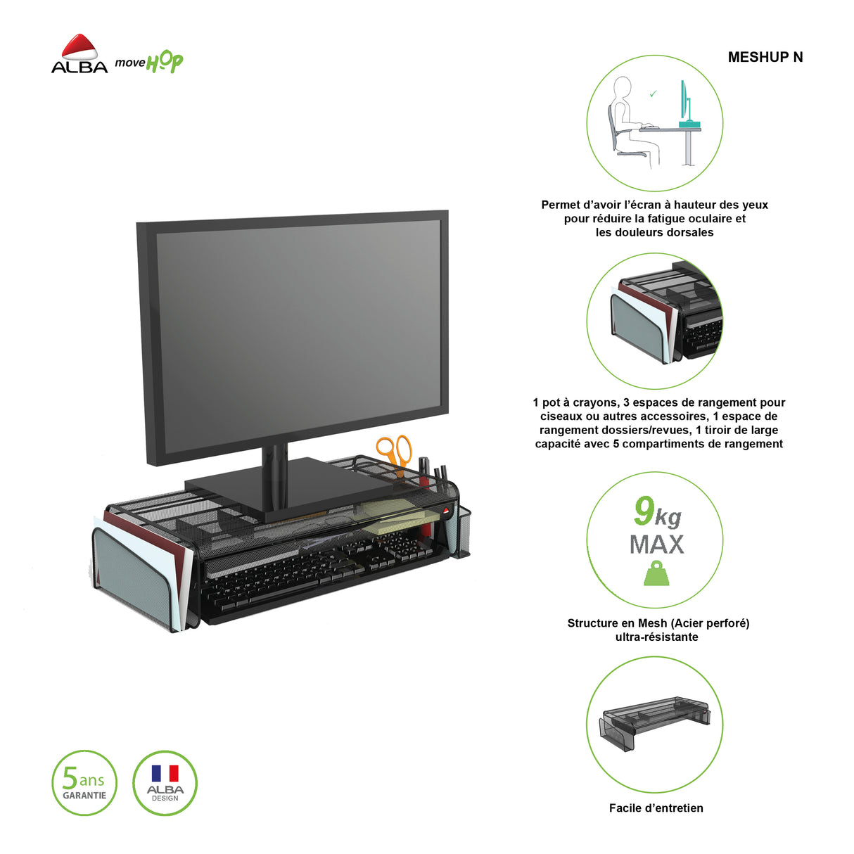 Alba Monitor Stand with Office Desk Organizer