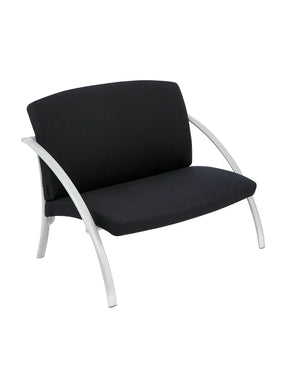 Alba Nova black upholstered two-seat reception chair with a curved silver steel frame