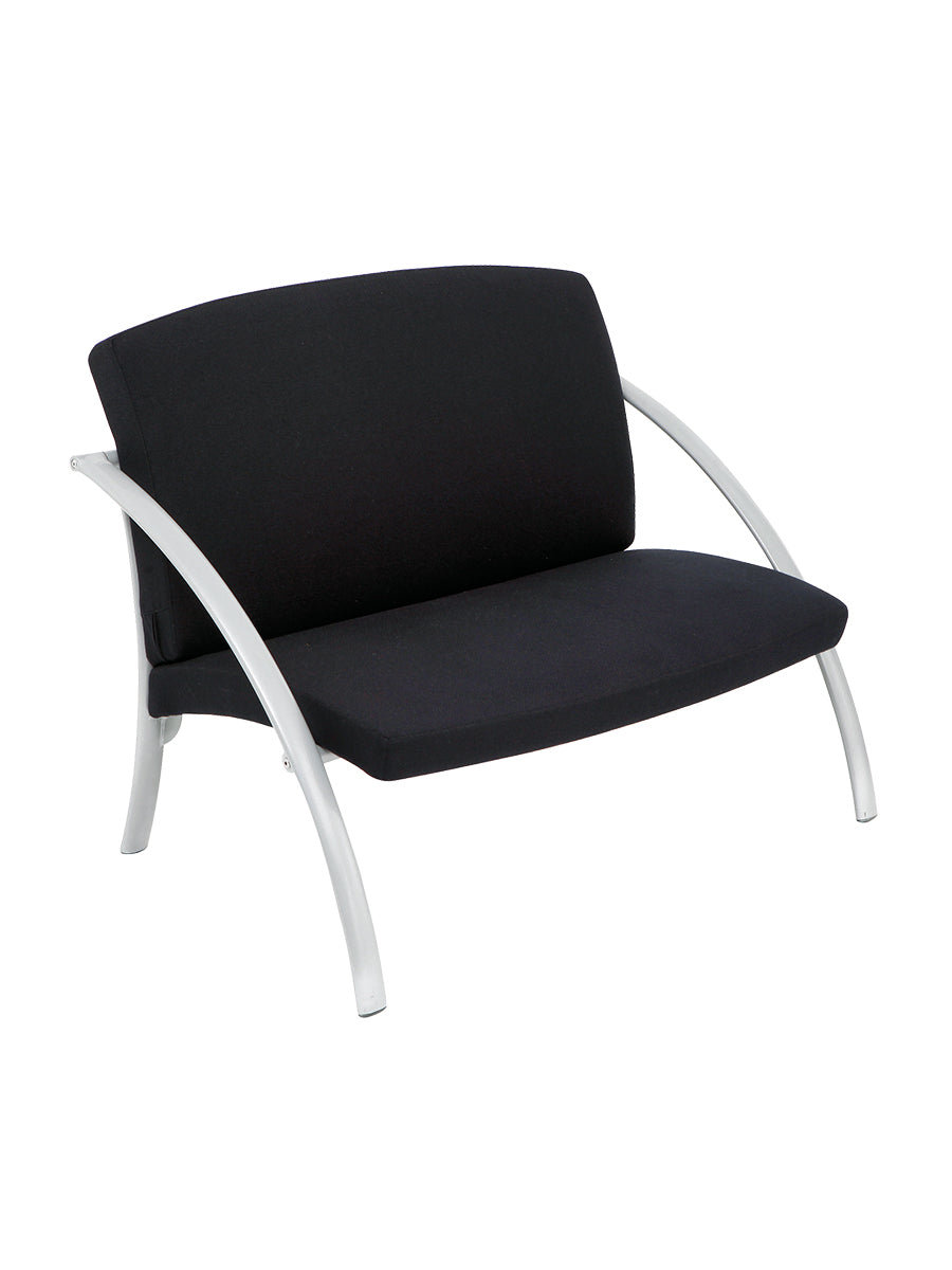 Modern black two-seat reception chair with silver metal frame, ideal for office waiting areas