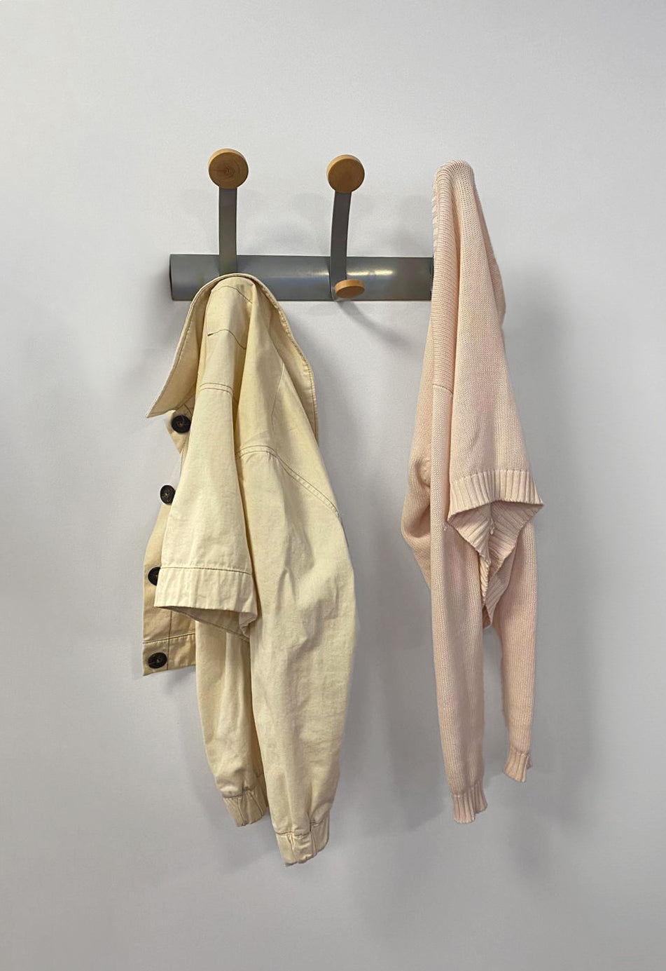 Alba PMV3 Wall-Mounted Coat Rack with 3 Wooden Pegs – Metal & Wood Design, Durable Organization