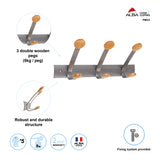 Alba PMV3 Wall-Mounted Coat Rack with 3 Wooden Pegs – Metal & Wood Design, Durable Organization