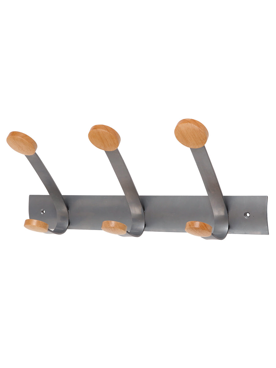 Alba PMV3 Wall-Mounted Coat Rack with 3 Wooden Pegs – Metal & Wood Design, Durable Organization
