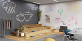 Alba umbrella stand in a modern creative office space with tiered wooden seating.