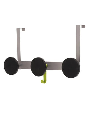 Alba Double Door Peg with three black circular knobs and one lime green hook