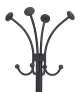 Black metal coat rack with curved hooks for office or home organization