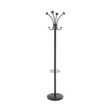 Black metal coat rack with umbrella holder, ideal for office or home entryway organization