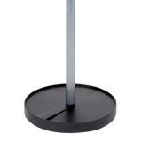 Close-up of a modern garment rack round metal base and upright pole