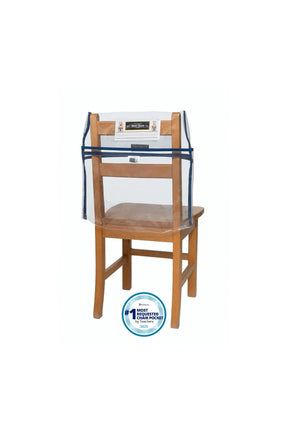 Seat Sack® clear transparent chair storage pocket organizer on a wooden school chair