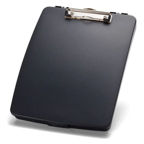 Black Officemate® Extra Storage Clipboard Box with a metal clip