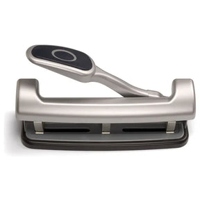 Officemate® EZ Lever® Adjustable 3-Hole Punch in silver and black