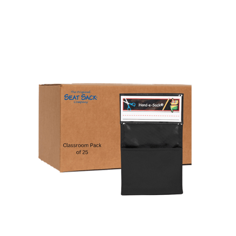 Black seat sack with packaging box labeled 'Classroom Pack of 25' on a white background