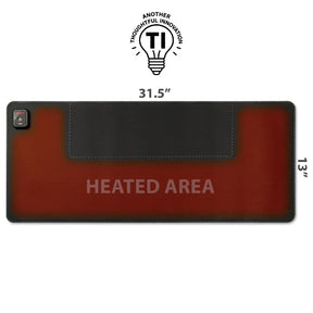 Victor® Heetz™ Large Heated Desk Pad with dimensions 31.5" x 13" and heated area indicator.