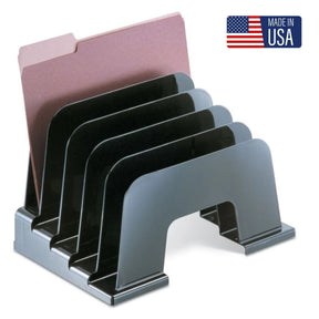 Officemate Large Incline File Sorter in black holding folders, made in USA