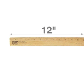 Officemate 12-inch wood ruler with metal edge showing measurement markings