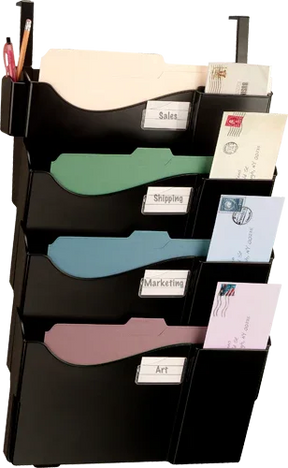 Officemate® 4-Pocket Grande Central Filing System with labeled pockets and documents