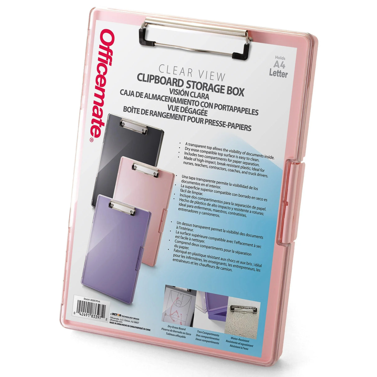 Officemate® Clipboard Storage Box  | Available in Black, Purple, and Pink