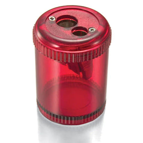 Officemate® double barrel pencil and crayon sharpener in translucent red plastic