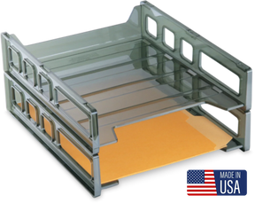 Officemate® front load letter tray in gray holding a manila folder