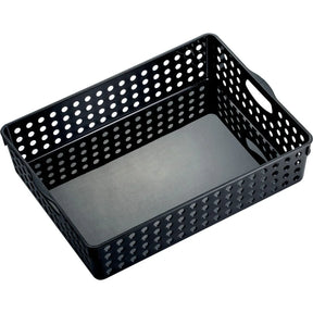 Officemate® large black plastic nested storage basket with perforated sides and handles