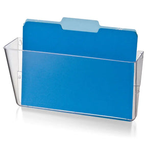 Clear Officemate® Letter Wall File holding a blue hanging folder