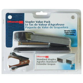 Officemate® Metal Full Strip Stapler Bundle with staple remover and 1250 staples in packaging