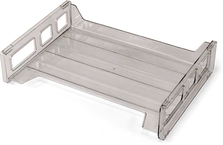 Clear side load letter tray for desk organization, ideal for sorting office documents