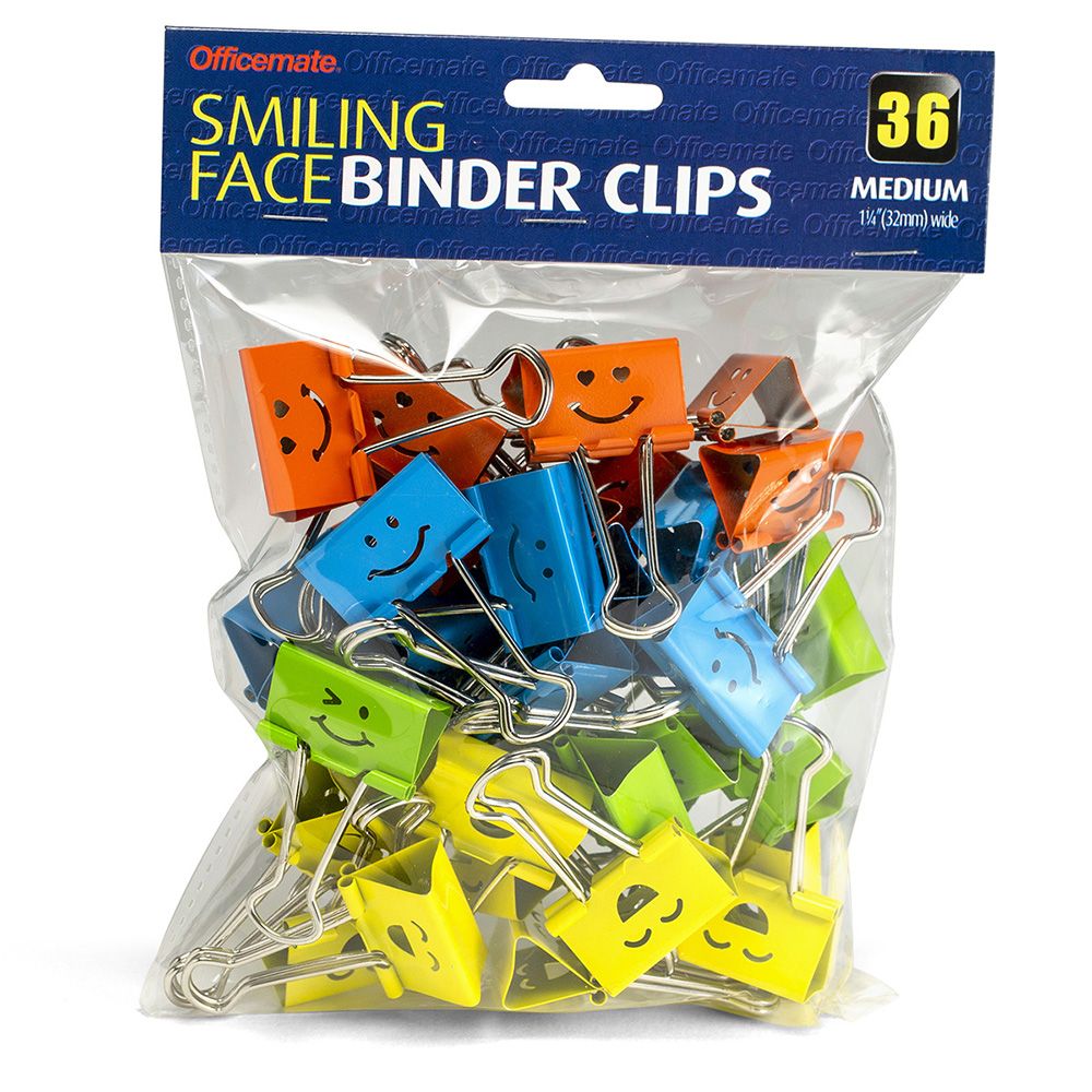 Officemate® Smiling Face Binder Clips - Medium
