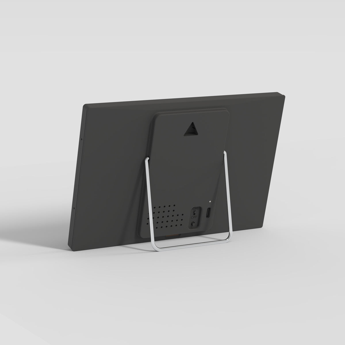 Back of TRMNL OG showing chrome-plated steel kickstand