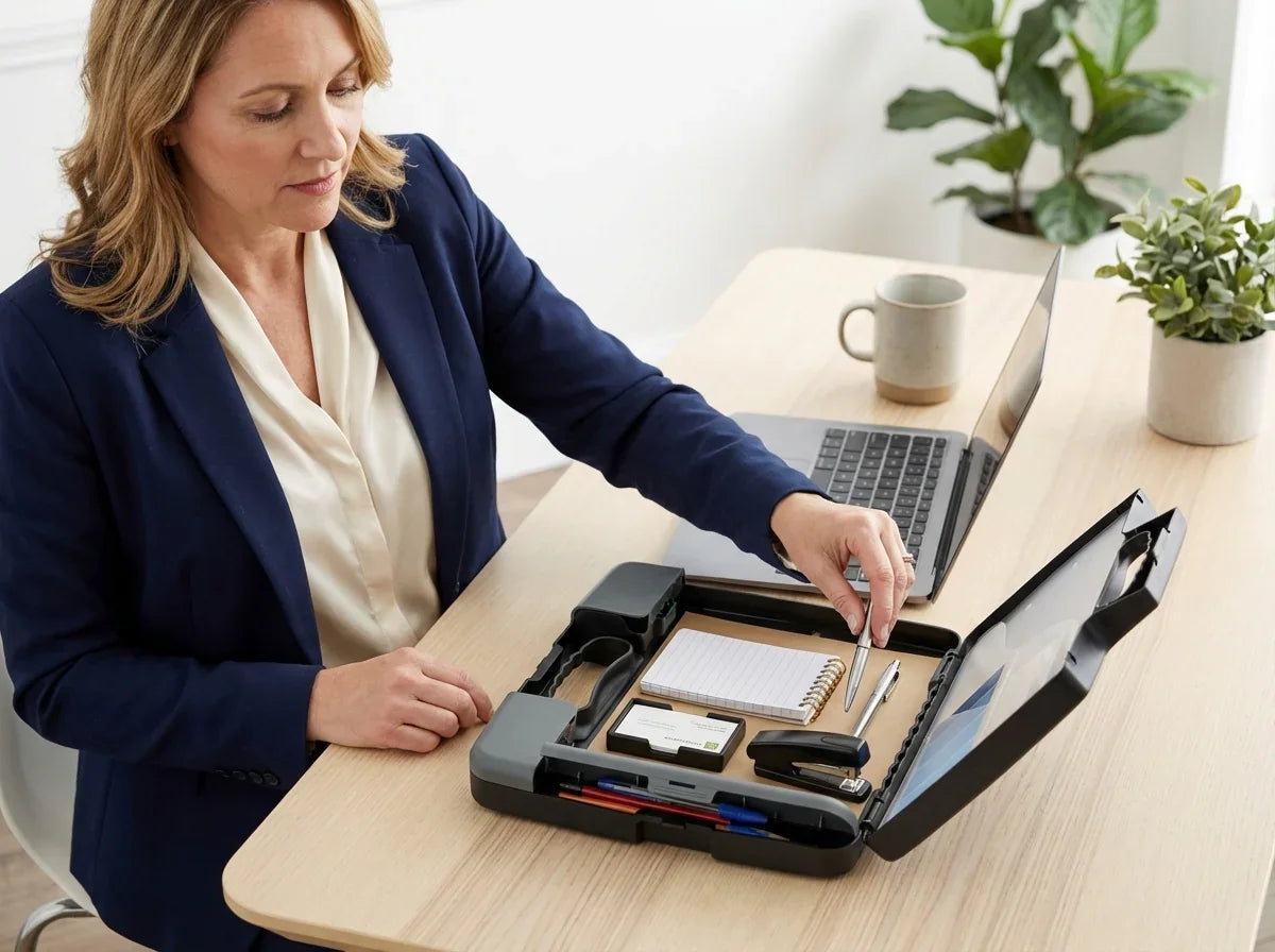 Officemate® Portable Clipboard Storage Case with Handle – Heavy-Duty Plastic Clipboard with Large Capacity, Filing Compartments & Secure Latch (Item 83301)