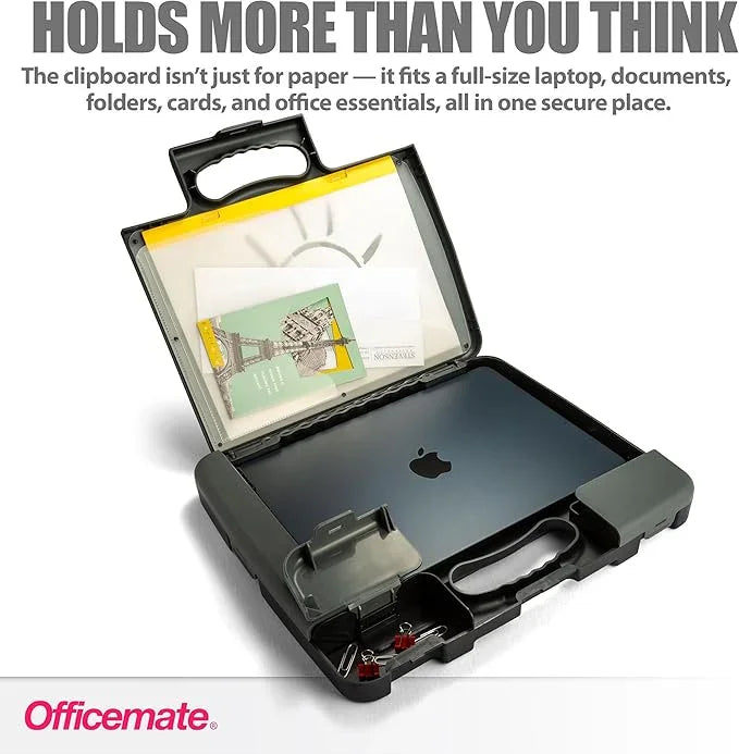 Officemate® Portable Clipboard Storage Case with Handle – Heavy-Duty Plastic Clipboard with Large Capacity, Filing Compartments & Secure Latch (Item 83301)