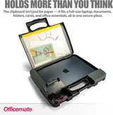 Officemate® Portable Clipboard Storage Case with Handle – Heavy-Duty Plastic Clipboard with Large Capacity, Filing Compartments & Secure Latch (Item 83301)
