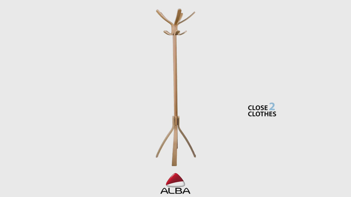 Alba Café 100% Wood Coat Stand –  10 Pegged White Bistro-Style Floor Rack with Rotating Head