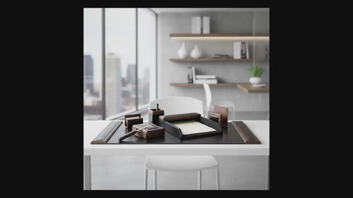 Dacasso Walnut & Black Leather 7-Piece Desk Set