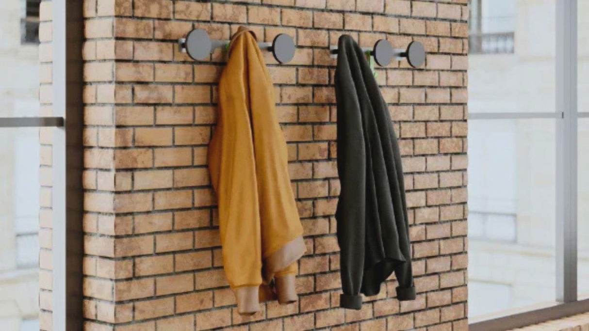 Alba Modern Wall Coat Peg Rack with Umbrella Hook – 3 Rounded Peg Office Organizer
