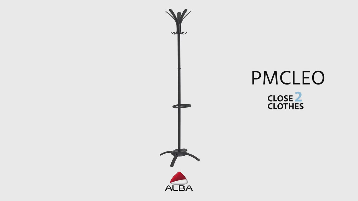Alba Cleo Chrome Coat Stand with Umbrella Holder – 10-Peg Office Floor Coat Rack