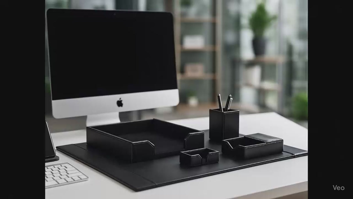 Dacasso Black Bonded Leather 5-Piece Desk Set