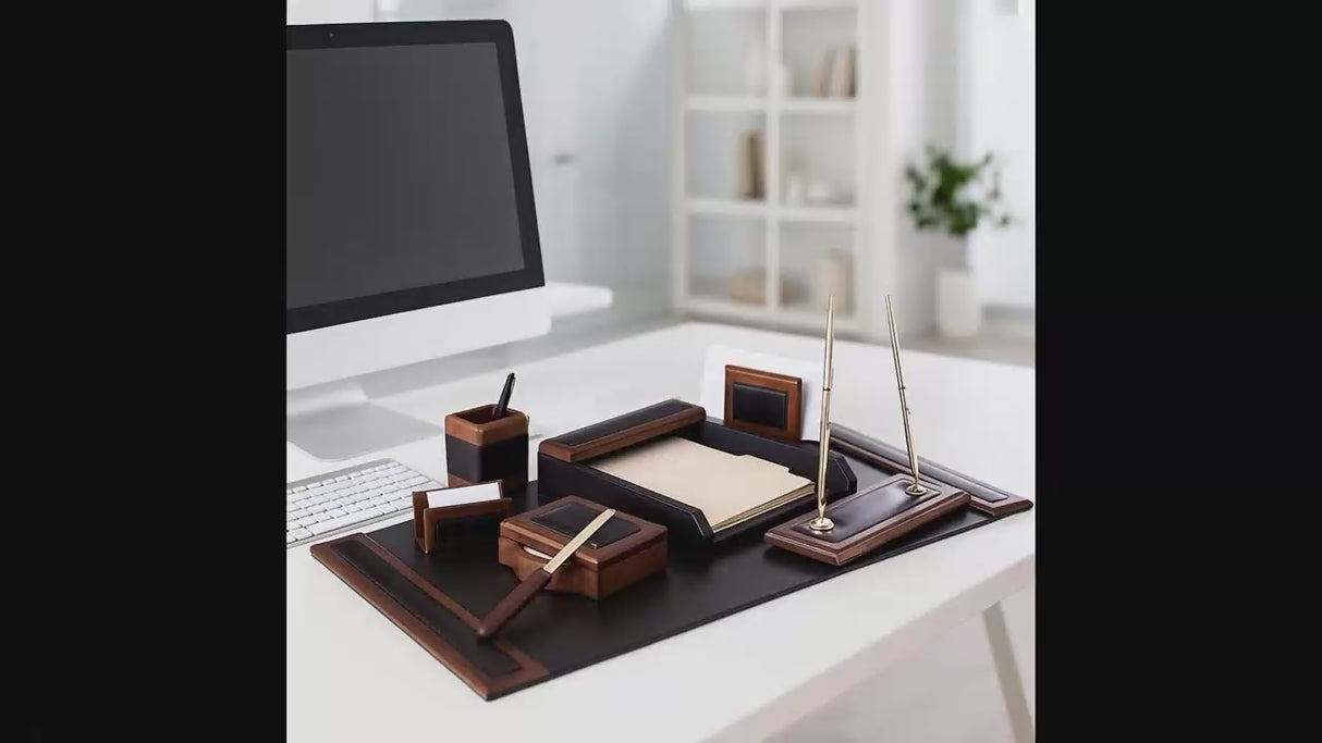 Dacasso Walnut & Leather 8-Piece Desk Set