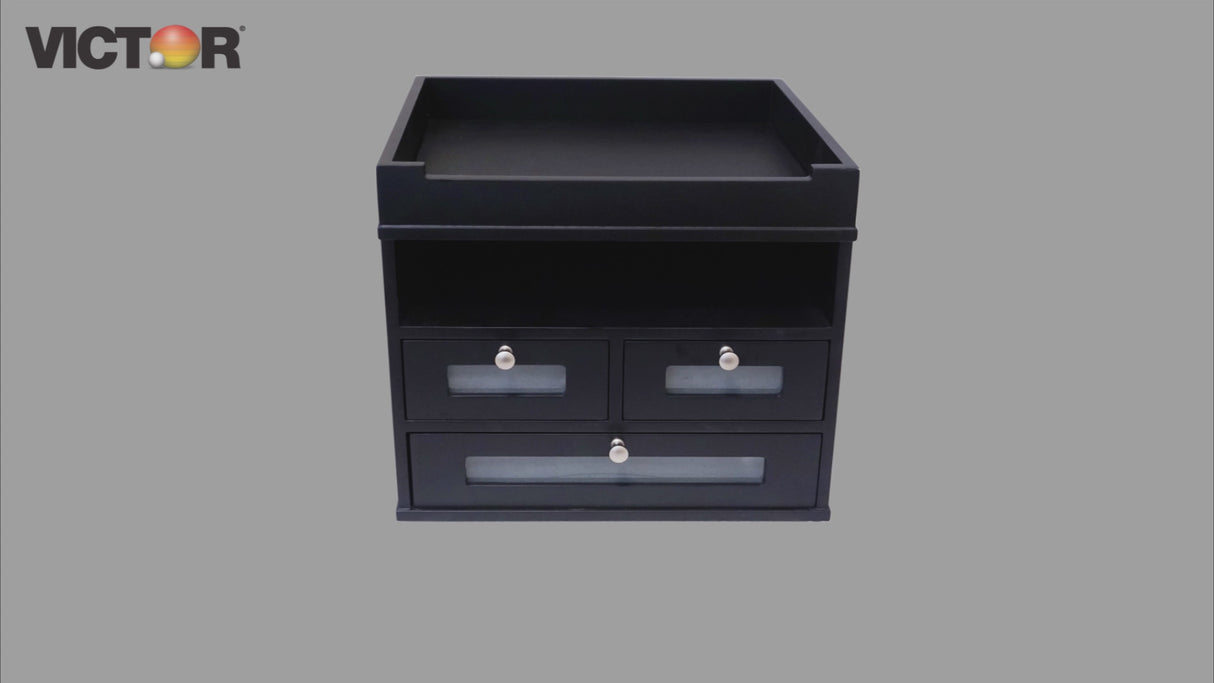 VICTOR® Tidy Tower Desk Organizer – Solid Wood Vertical Storage with Letter Tray, Shelf & Drawers