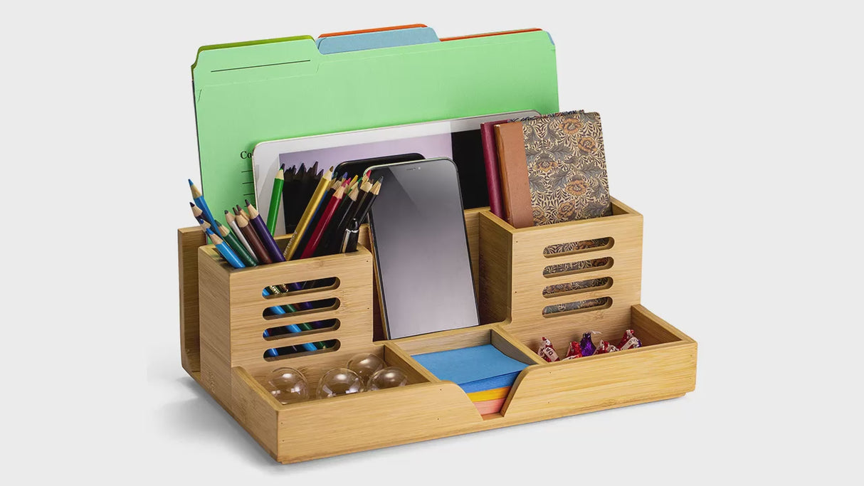 Bamboo Desk Organizer with 7 Compartments