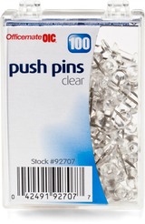 Push Pins, Clear, 100-Peggable Reusable Box