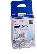 Push Pins, Clear, 100-Peggable Reusable Box