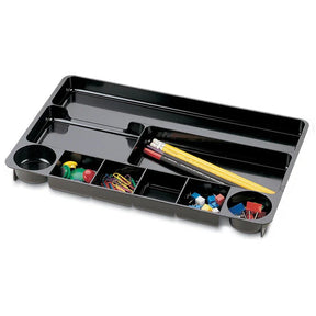 Black Officemate Recycled Drawer Tray organizing pencils, paper clips, and push pins