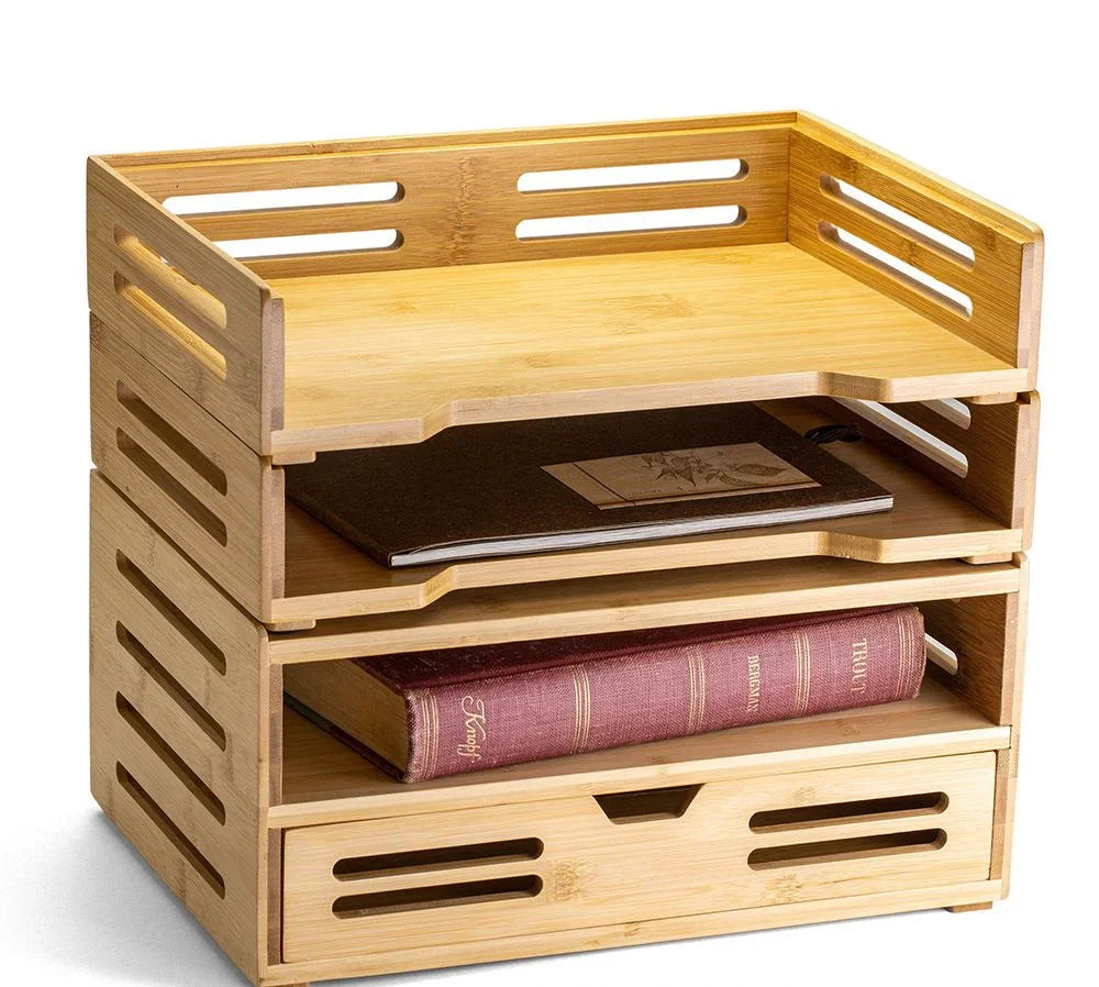 Officemate® 71004 Stackable Bamboo Letter Tray, Side Load, 2-Pack