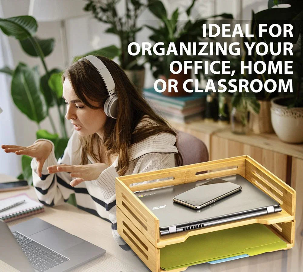 Officemate® 71004 Stackable Bamboo Letter Tray, Side Load, 2-Pack