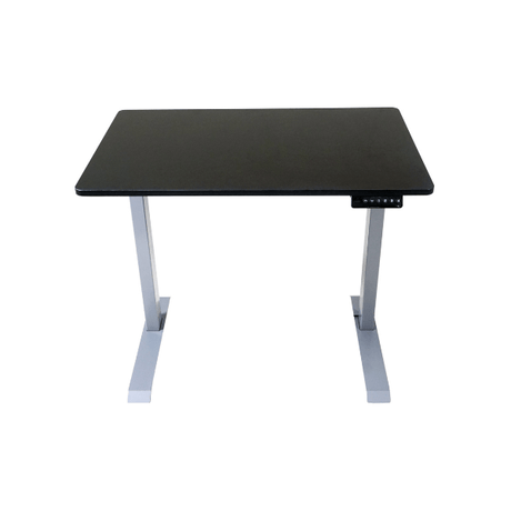 Black desk with silver legs on a white background