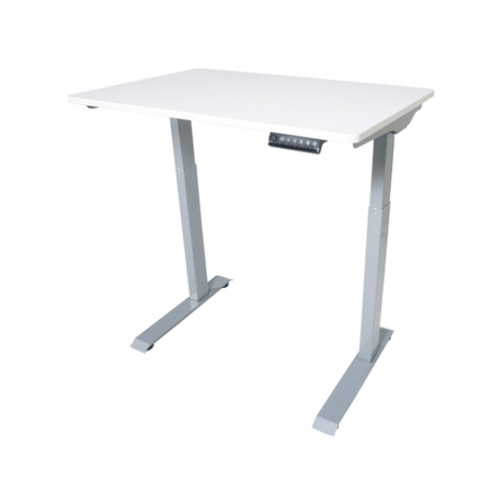 White adjustable desk on a white background
