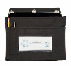 Black Seat Sack Tablet Taker hanging storage pouch with pencil and pen.